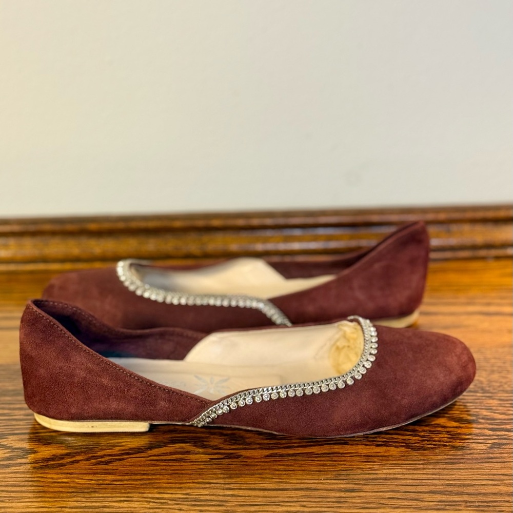 Matt Bernson Burgundy Soft Suede Flats with Silver Accents